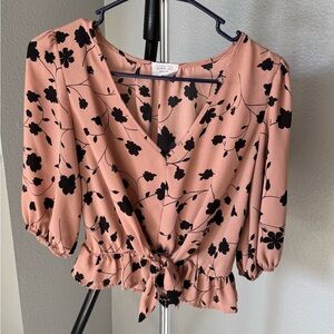 Pink and Black Floral Blouse